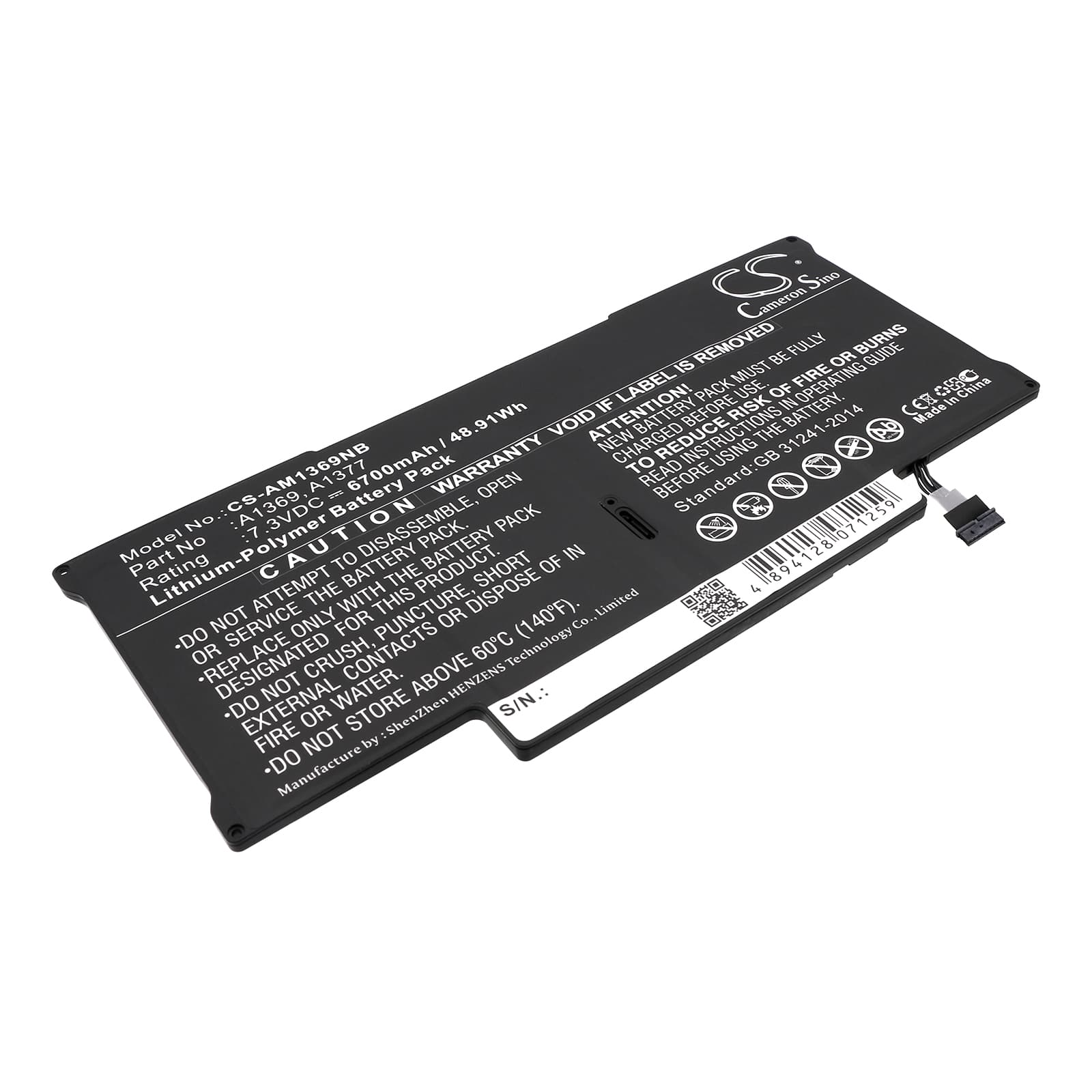 Replacement Battery for Apple Macbook Air 13.3" A1369 - CS-AM1369NB-1.jpg