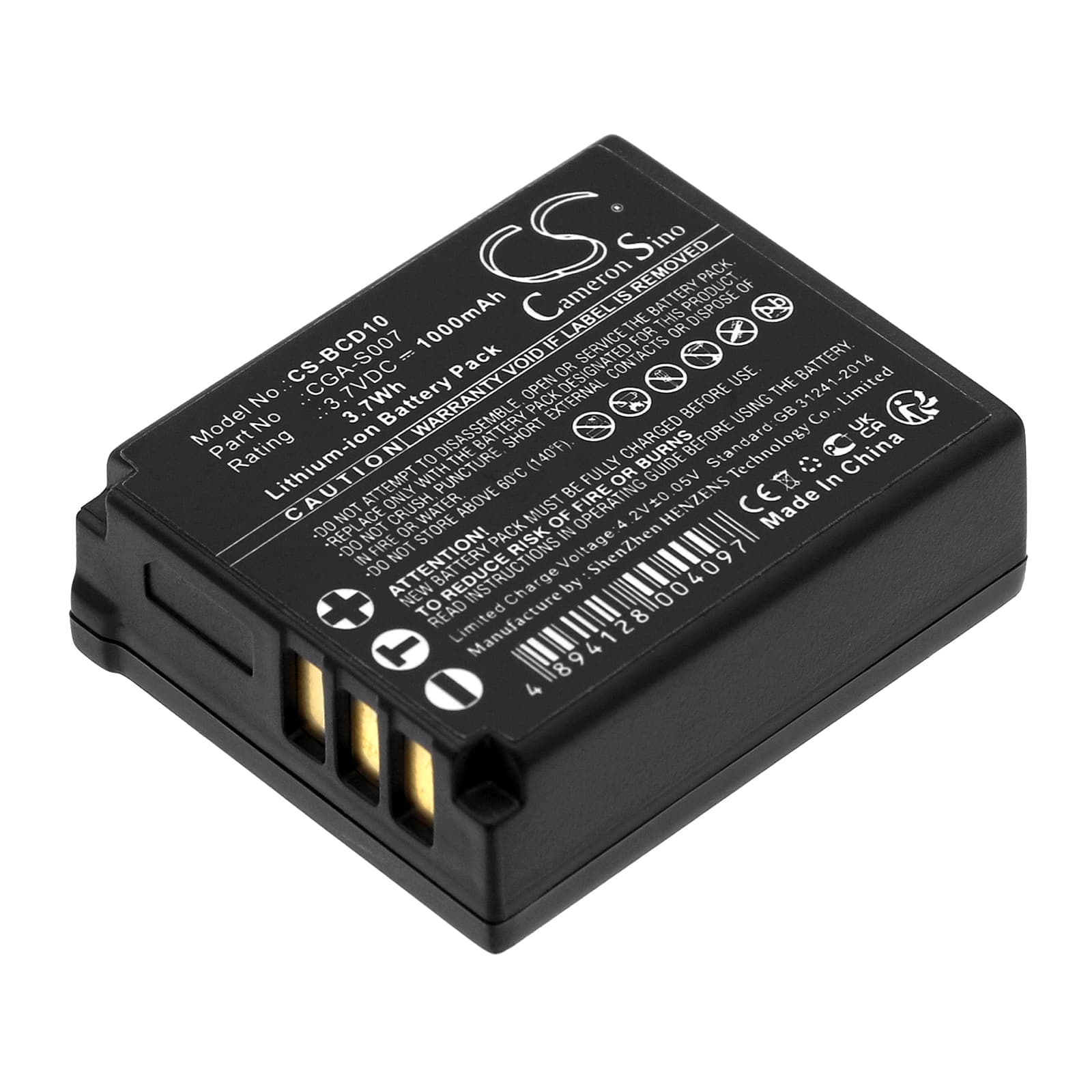 Replacement Battery for Panasonic Lumix DMC-TZ1EG-S - CS-BCD10-1.jpg